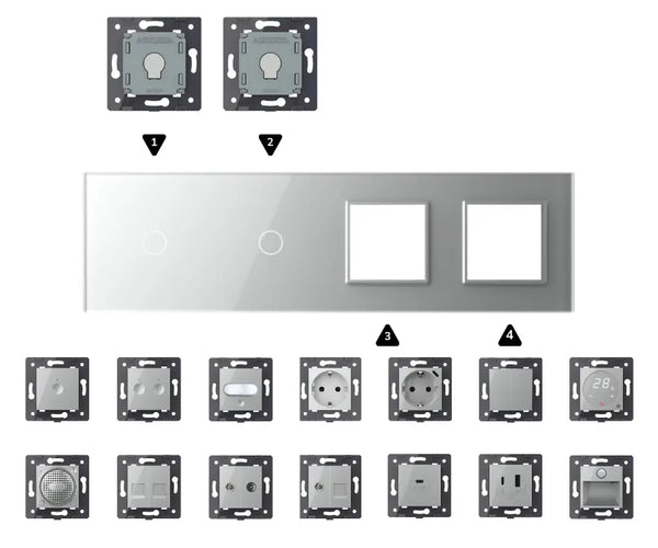 Zelf samenstellen | Grijs | Afdekraam 1+1+SR+SR Livolo Nederland B.V.