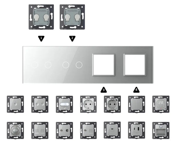 Zelf samenstellen | Grijs | Afdekraam 2+2+SR+SR Livolo Nederland B.V.