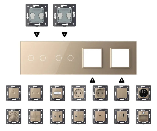 Zelf samenstellen | Goud | Afdekraam 2+2+SR+SR Livolo Nederland B.V.