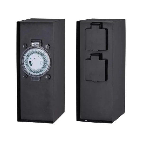 Buiten Wandcontactdoos | Zwart | 2 Stopcontacten | Waterdicht | Schakelklok Livolo Nederland B.V.