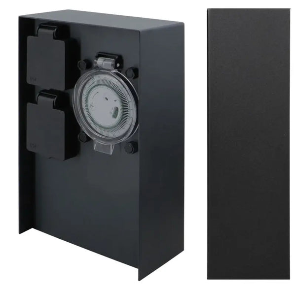 Buiten Wandcontactdoos | Zwart | 2 Stopcontacten | Breed | Waterdicht | Schakelklok Livolo Nederland B.V.