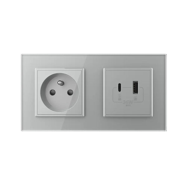 Livolo | Grijs | SR+SR | Wandcontactdoos | USB + USB type C oplader | France Livolo Nederland B.V.