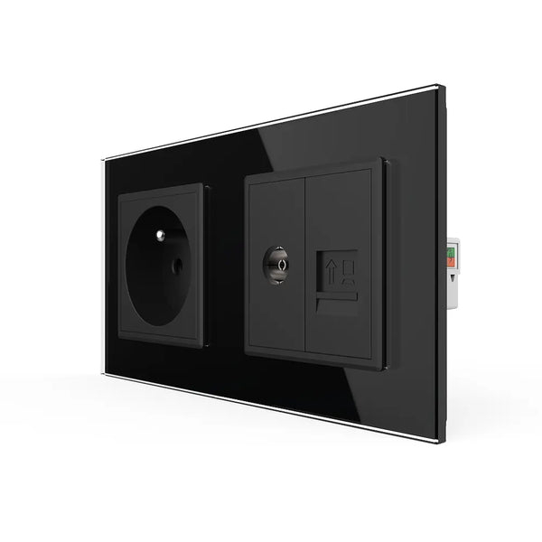 Livolo | Zwart | SR+SR | Wandcontactdoos | TV | Netwerk | France Livolo Nederland B.V.