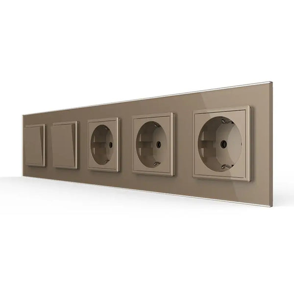 Livolo | Goud | 1+1+SR+SR+SR | Aan/Uit | Wipschakelaar met drie wandcontactdozen Livolo Nederland B.V.