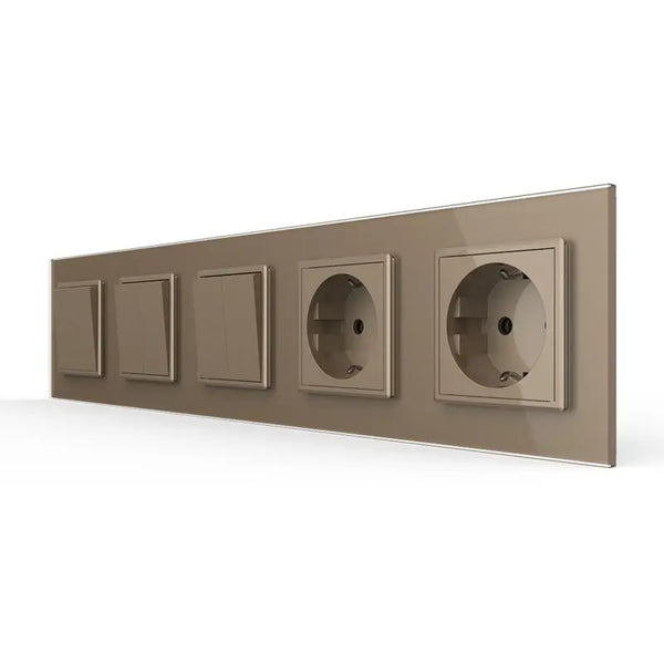 Livolo | Goud | 1+2+2+SR+SR | Aan/Uit | Wipschakelaar met dubbele wandcontactdoos Livolo Nederland B.V.