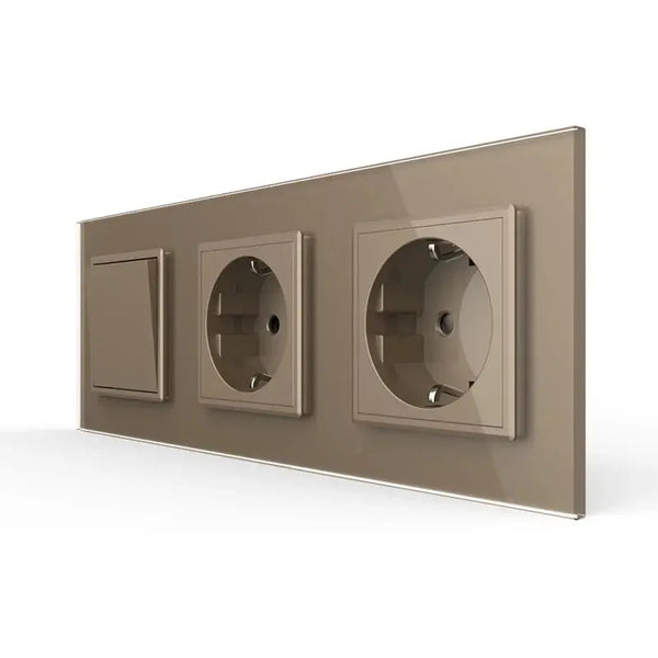 Livolo | Goud | 1+SR+SR | Aan/Uit | Wipschakelaar met dubbele wandcontactdoos Livolo Nederland B.V.