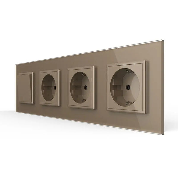 Livolo | Goud | 1+SR+SR+SR | Aan/Uit | Wipschakelaar met drie wandcontactdozen Livolo Nederland B.V.