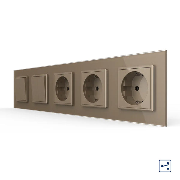 Livolo | Goud | 2+2+SR+SR+SR | Aan/Uit | Wissel | Wipschakelaar met drie wandcontactdozen Livolo Nederland B.V.