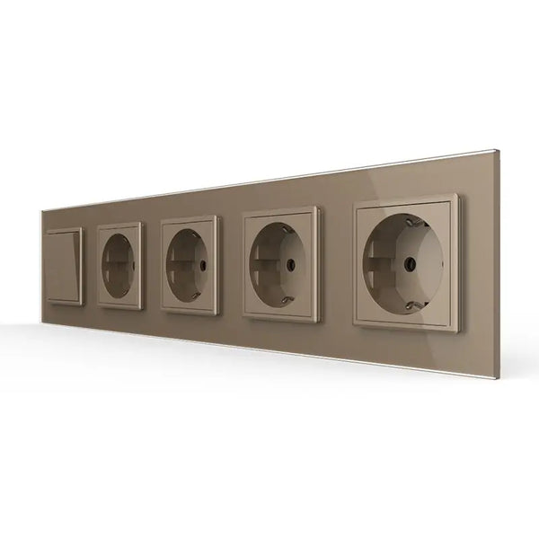 Livolo | Goud | 2+SR+SR+SR+SR | Aan/Uit | Wipschakelaar met vier wandcontactdozen Livolo Nederland B.V.