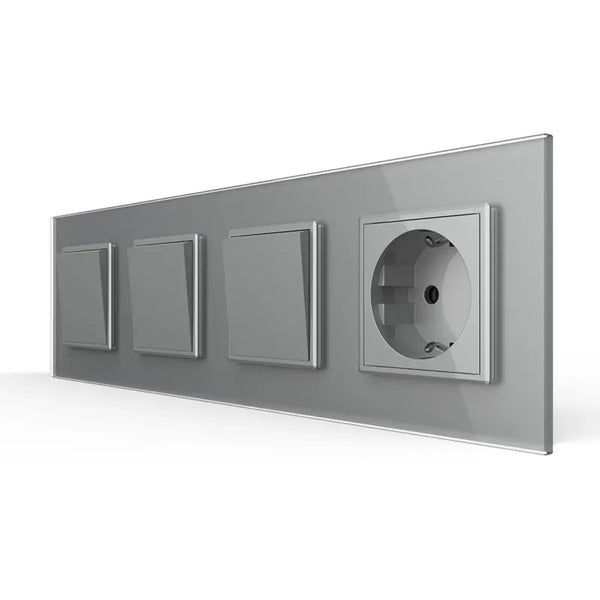 Livolo | Grijs | 1+1+1+SR | Aan/Uit | Wipschakelaar met wandcontactdoos Livolo Nederland B.V.