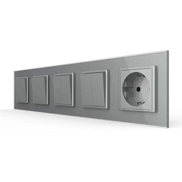 Livolo | Grijs | 1+1+2+2+SR | Aan/Uit | Wipschakelaar met wandcontactdoos Livolo Nederland B.V.