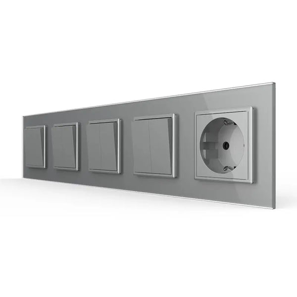 Livolo | Grijs | 1+2+2+2+SR | Aan/Uit | Wipschakelaar met wandcontactdoos Livolo Nederland B.V.