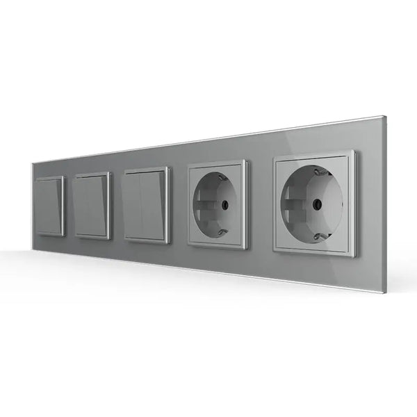 Livolo | Grijs | 1+2+2+SR+SR | Aan/Uit | Wipschakelaar met dubbele wandcontactdoos Livolo Nederland B.V.