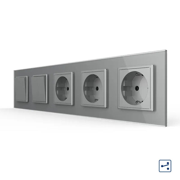 Livolo | Grijs | 1+2+SR+SR+SR | Aan/Uit | Wissel | Wipschakelaar met drie wandcontactdozen Livolo Nederland B.V.