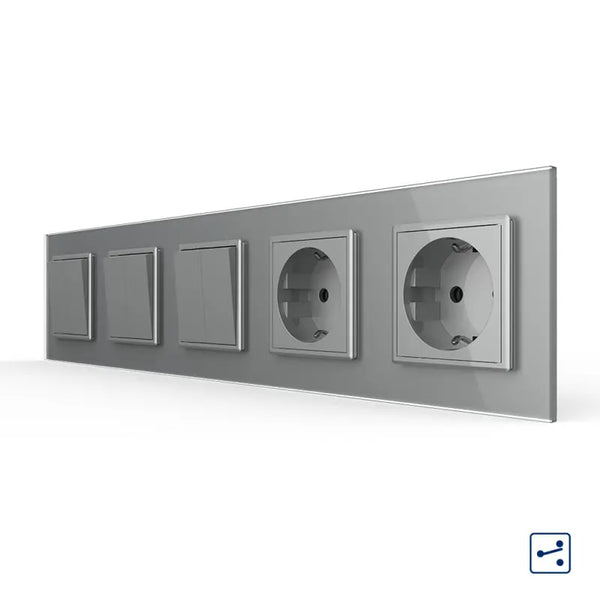 Livolo | Grijs | 2+2+2+SR+SR | Aan/Uit | Wissel | Wipschakelaar met dubbele wandcontactdoos Livolo Nederland B.V.