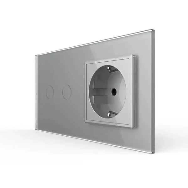 Livolo | Grijs | 2+SR | Aan/Uit | Wisselschakelaar tweevoudig met wandcontactdoos Livolo Nederland B.V.
