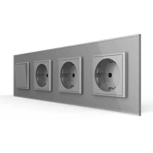 Livolo | Grijs | 2+SR+SR+SR | Aan/Uit | Wipschakelaar met drie wandcontactdozen Livolo Nederland B.V.