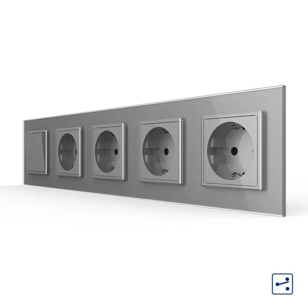Livolo | Grijs | 2+SR+SR+SR+SR | Aan/Uit | Wissel | Wipschakelaar met vier wandcontactdozen Livolo Nederland B.V.