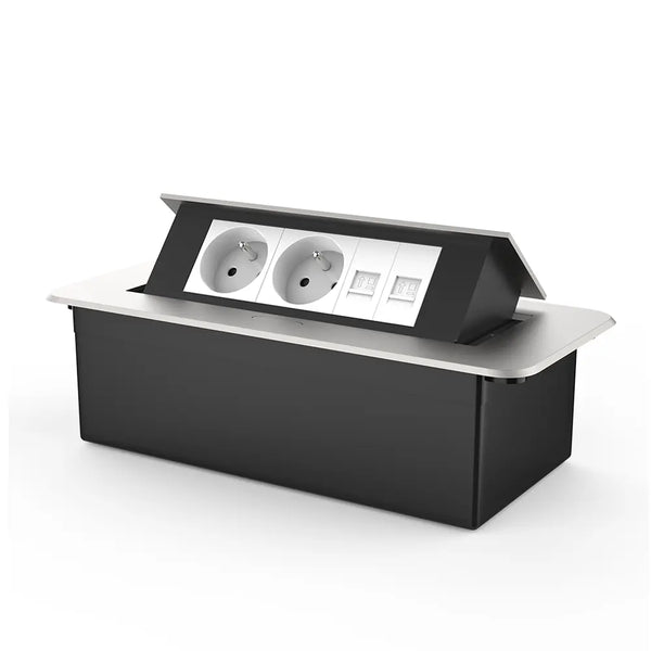 Livolo | Zilver | 3 | Pop-Up Stekkerdoos | Push | Inbouw | France | Dubbel Stopcontact + Dubbel Netwerk Cat.6 - Wit Livolo Nederland B.V.