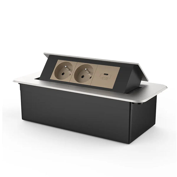 Livolo | Zilver | 3 | Pop-Up Stekkerdoos | Push | Inbouw | France | Dubbel Stopcontact + USB-C Oplader - Goud Livolo Nederland B.V.