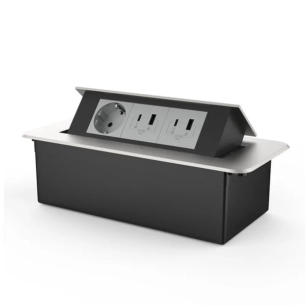 Livolo | Zilver | 3 | Pop-Up stekkerdoos | Push | Inbouw | Stopcontact - Dubbele USB & USB-C - Grijs Livolo Nederland B.V.