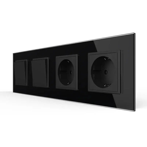 Livolo | Zwart | 1+1+SR+SR | Aan/Uit | Wipschakelaar met dubbele wandcontactdoos Livolo Nederland B.V.