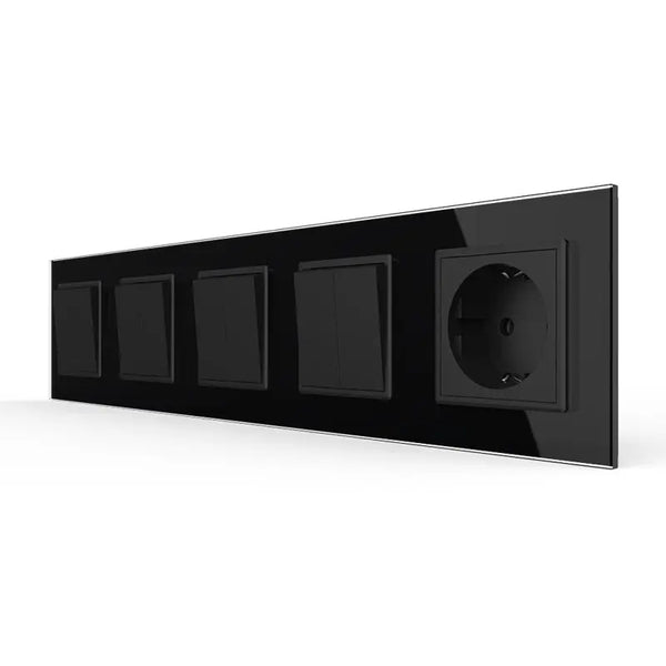 Livolo | Zwart | 1+2+2+2+SR | Aan/Uit | Wipschakelaar met wandcontactdoos Livolo Nederland B.V.