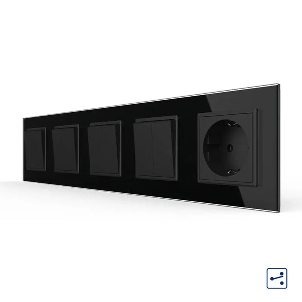 Livolo | Zwart | 1+2+2+2+SR | Aan/Uit | Wissel | Wipschakelaar met wandcontactdoos Livolo Nederland B.V.