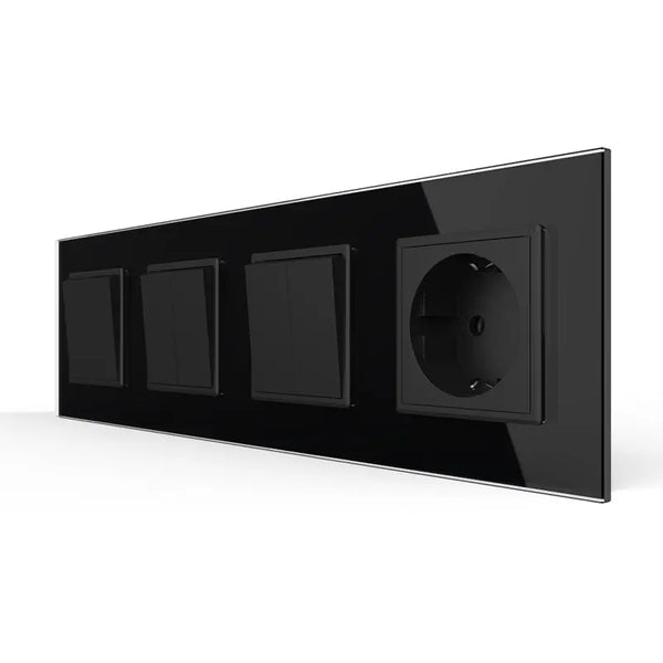 Livolo | Zwart | 1+2+2+SR | Aan/Uit | Wipschakelaar met wandcontactdoos Livolo Nederland B.V.