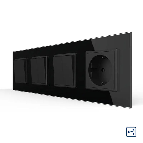 Livolo | Zwart | 1+2+2+SR | Aan/Uit | Wissel | Wipschakelaar met wandcontactdoos Livolo Nederland B.V.
