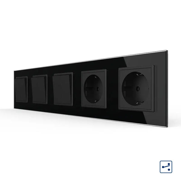 Livolo | Zwart | 2+2+2+SR+SR | Aan/Uit | Wissel | Wipschakelaar met dubbele wandcontactdoos Livolo Nederland B.V.