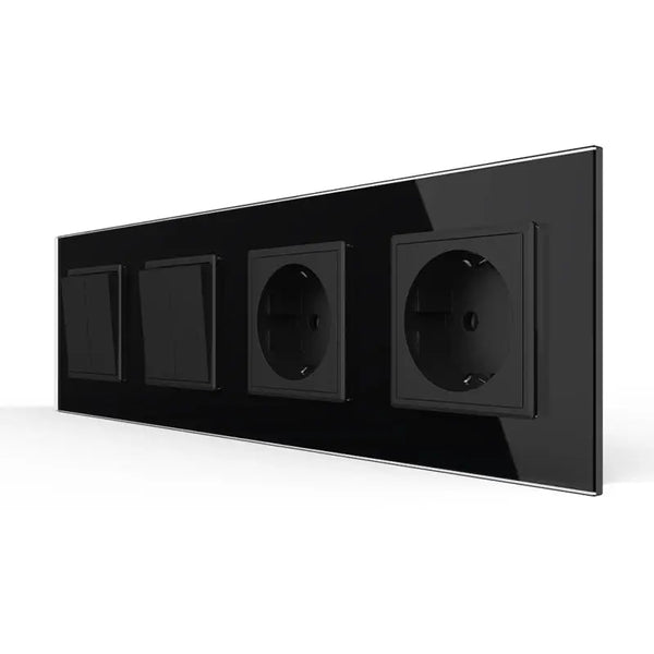 Livolo | Zwart | 2+2+SR+SR | Aan/Uit | Wipschakelaar met dubbele wandcontactdoos Livolo Nederland B.V.