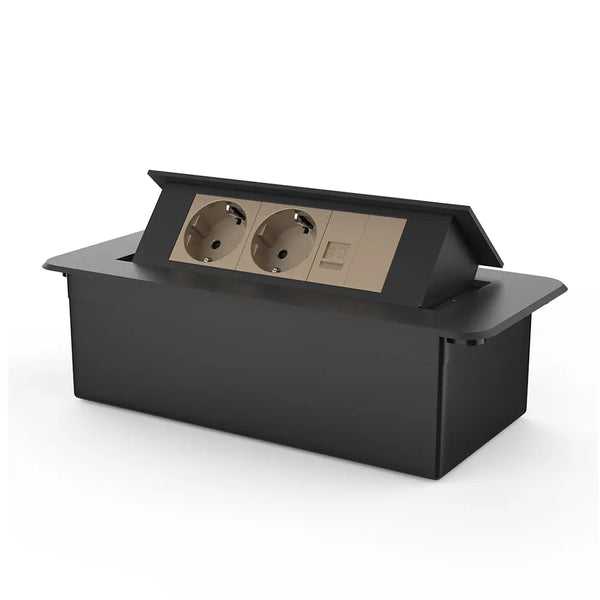 Livolo | Zwart | 3 | Pop-Up Stekkerdoos | Push | Inbouw | Dubbel Stopcontact + Netwerk Cat.6 met Blindplaat - Goud Livolo Nederland B.V.