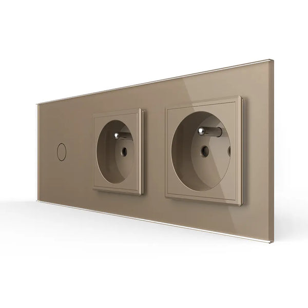 Livolo | Goud | 1+SR+SR | Aan/Uit | Schakelaar met dubbele wandcontactdoos | France Livolo Nederland B.V.