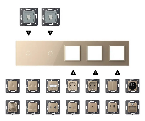 Zelf samenstellen | Goud | Afdekraam 1+1+SR+SR+SR Livolo Nederland B.V.