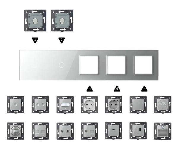 Zelf samenstellen | Grijs | Afdekraam 1+1+SR+SR+SR Livolo Nederland B.V.