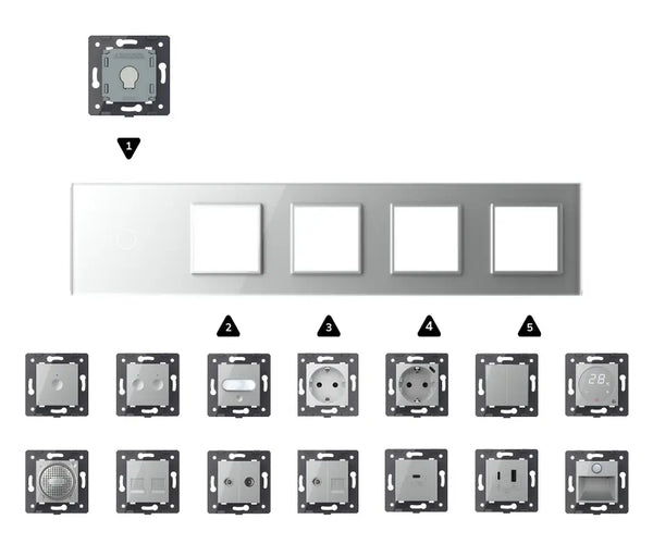 Zelf samenstellen | Grijs | Afdekraam 1+SR+SR+SR+SR Livolo Nederland B.V.