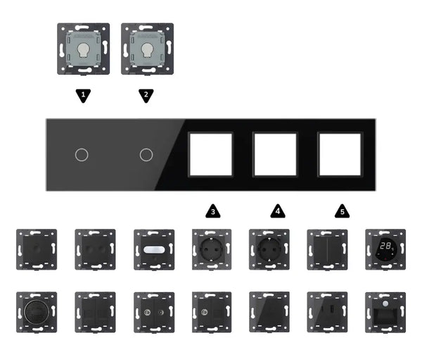 Zelf samenstellen | Zwart | Afdekraam 1+1+SR+SR+SR Livolo Nederland B.V.