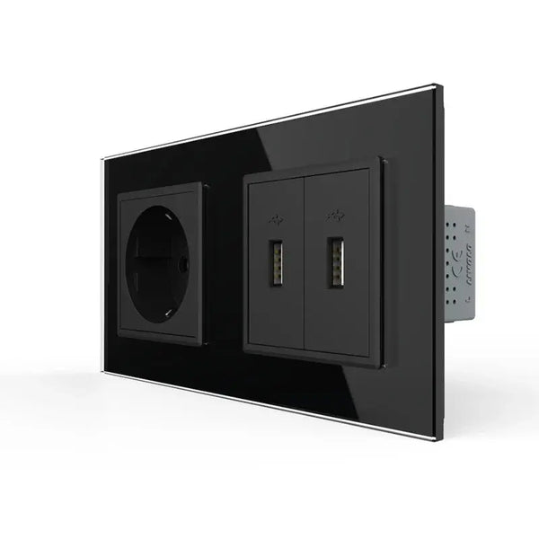 Livolo | Zwart | SR+SR | Wandcontactdoos | USB + USB oplader Livolo Nederland B.V.