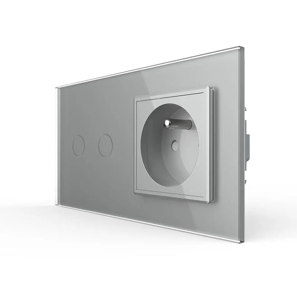 Livolo | Grijs | 2+SR | Aan/Uit | Schakelaar met wandcontactdoos | France Livolo Nederland B.V.