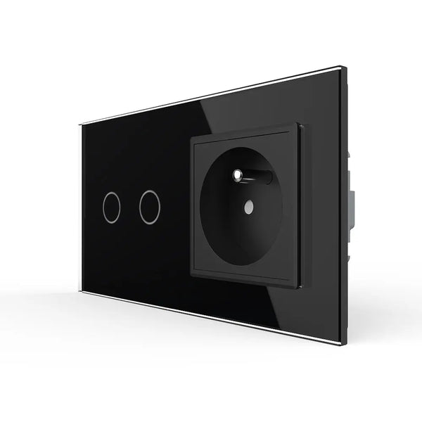 Livolo | Zwart | 2+SR | Aan/Uit | Schakelaar met wandcontactdoos | France Livolo Nederland B.V.