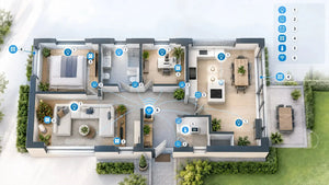 Plattegrond van een nieuwbouwwoning met voorbereiding voor Livolo Smart Home