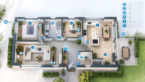 Plattegrond van een nieuwbouwwoning met voorbereiding voor Livolo Smart Home