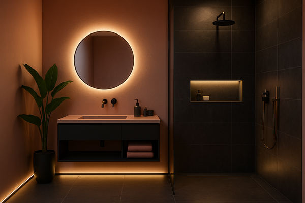 Waterdichte LED strip rondom het bad voor een luxe spa-uitstraling
