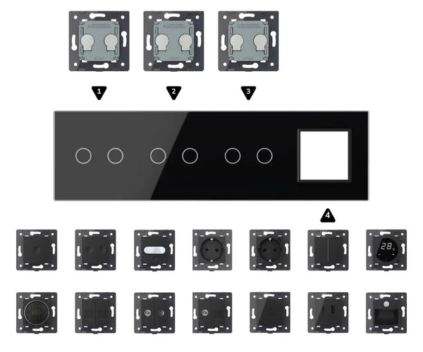 Zelf samenstellen | Zwart | Afdekraam 2+2+2+SR Livolo Nederland B.V.