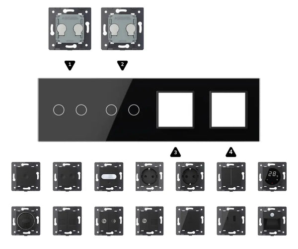Zelf samenstellen | Zwart | Afdekraam 2+2+SR+SR Livolo Nederland B.V.