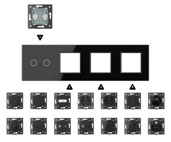 Zelf samenstellen | Zwart | Afdekraam 2+SR+SR+SR Livolo Nederland B.V.