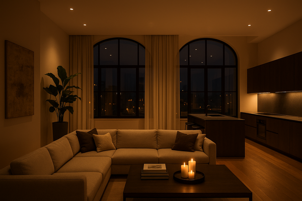 Dimbare spots plafond in een moderne keuken met eiland