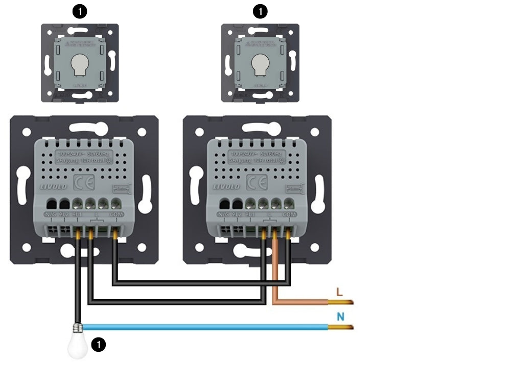 Schéma va-et-vient et variateur Livolo un circuit