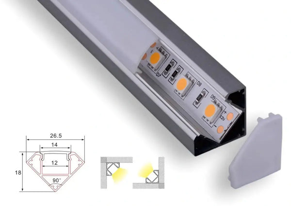 Profiel | Inbouw | 1 Meter | Hoek | Aluminium | 16 x 16 | COB ledstrip